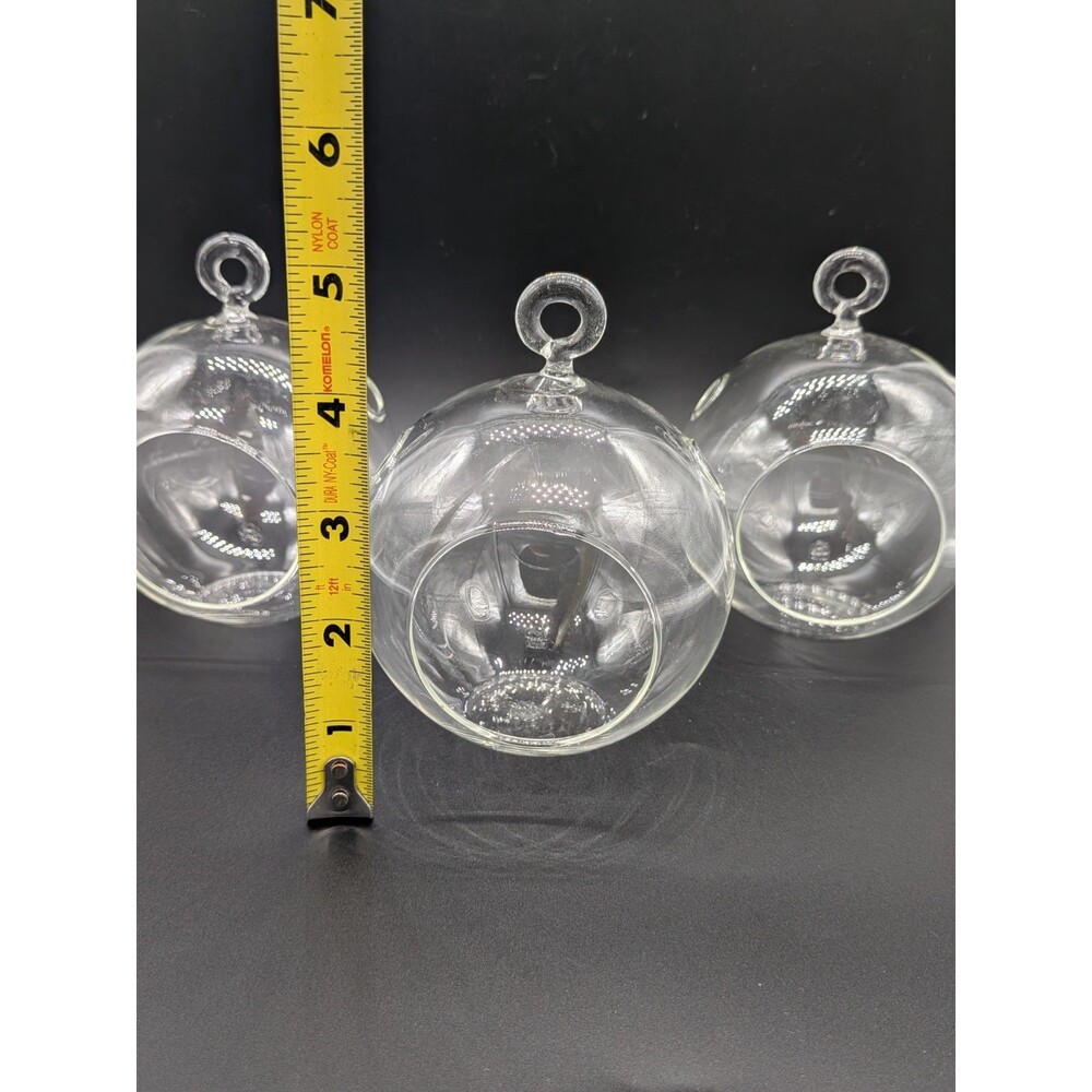 Lot of 3 Hanging Clear Glass Globe Terrarium Tealight Candle Holder Air Plant 4" - Picture 2 of 5